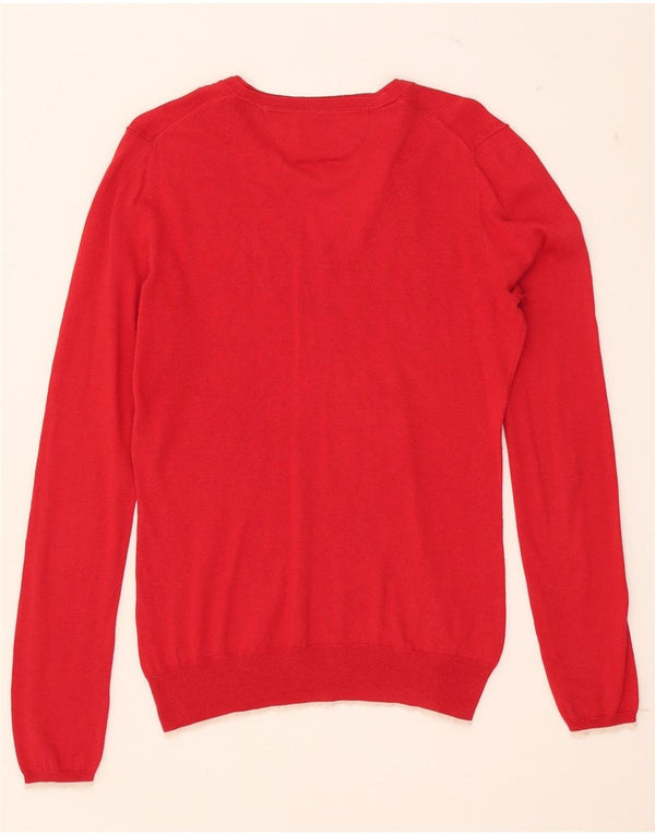 Massimo Dutti Maglione da donna con scollo a V UK 12 Seta rossa media