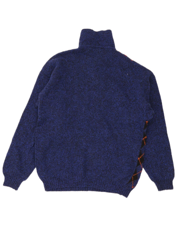 Maglione da uomo a collo alto Benetton IT 48 Small Blue Argyle/Diamond Wool