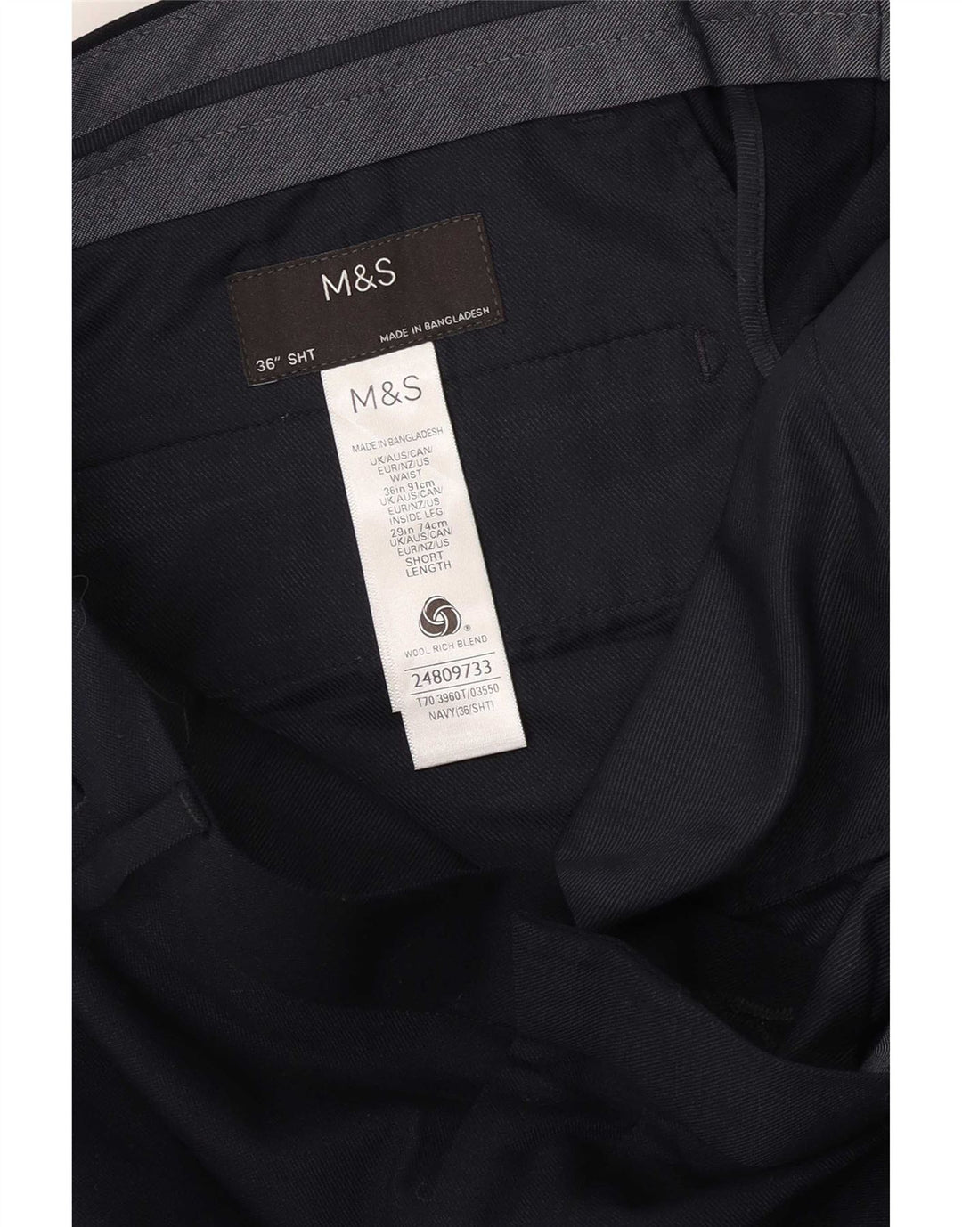 Pantaloni chino dritti da uomo Marks & Spencer W36 L29 lana blu navy
