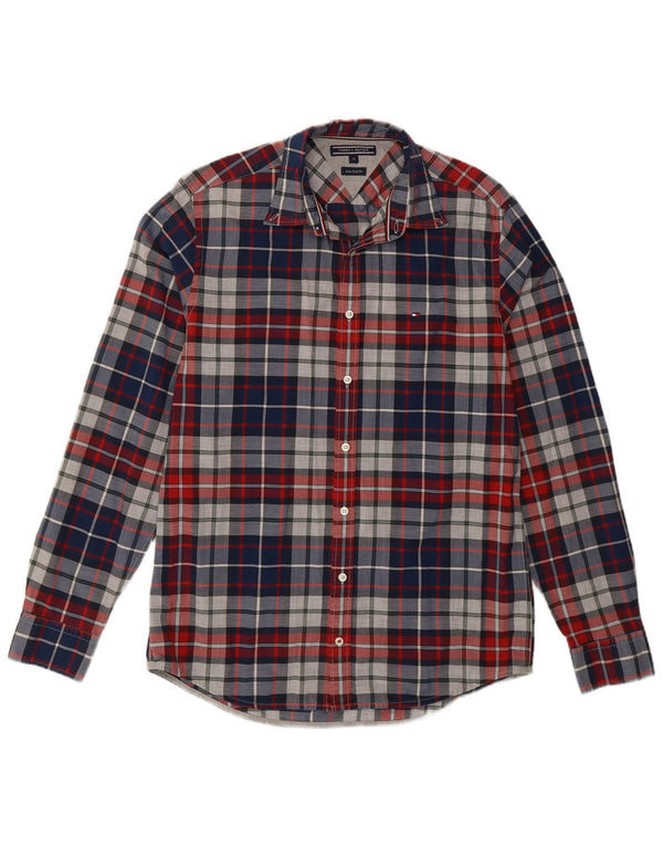 Camicia da uomo Tommy Hilfiger New York Fit in cotone scozzese blu medio