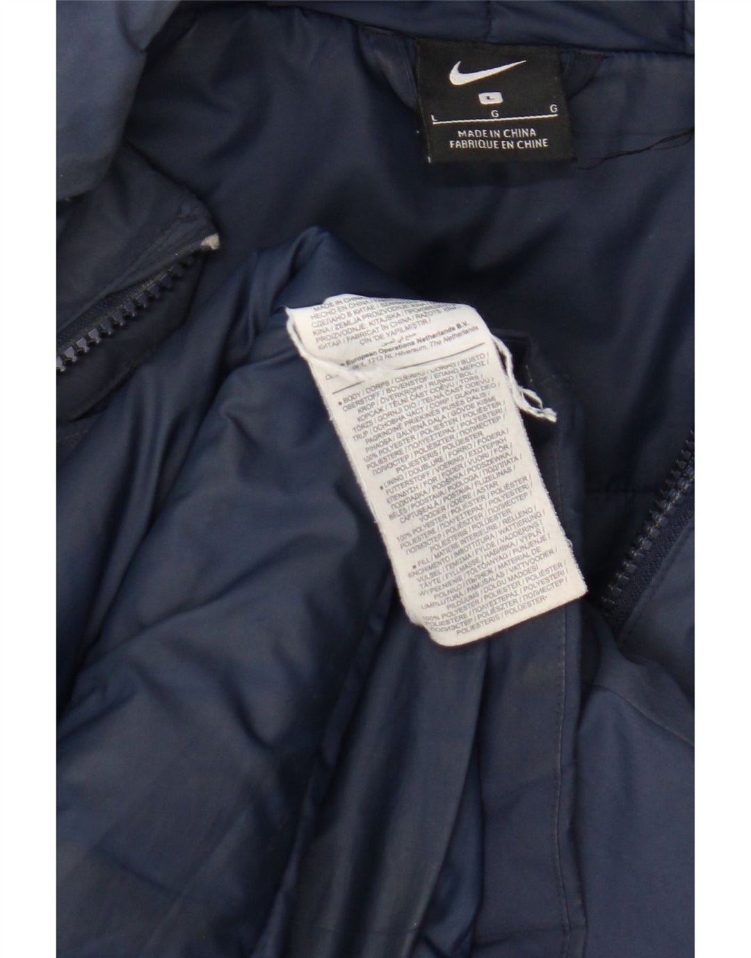 Giacca imbottita con cappuccio Nike da uomo UK 40 grande poliestere blu navy