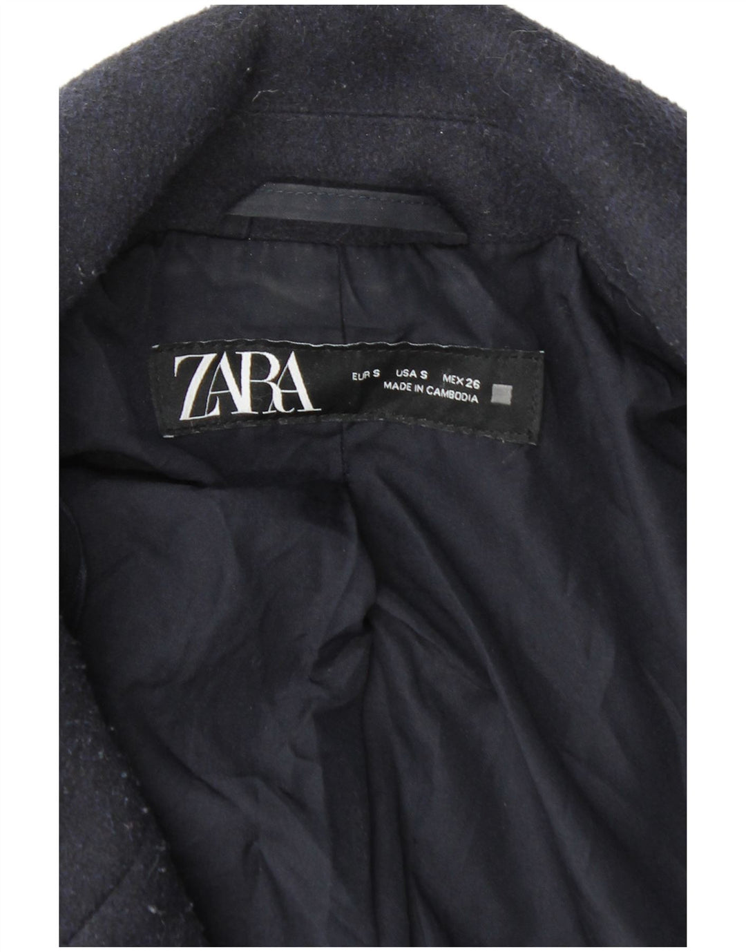 Cappotto doppiopetto da uomo Zara UK 36 piccolo poliestere blu navy