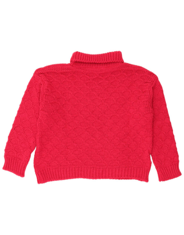 Maglione maglione vintage da donna vestibilità ampia con collo alto UK 16 grande acrilico rosa