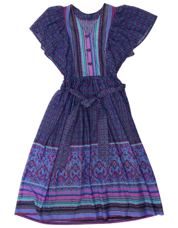 Abito lungo da donna vintage UK 12 Acetato Fair Isle viola medio