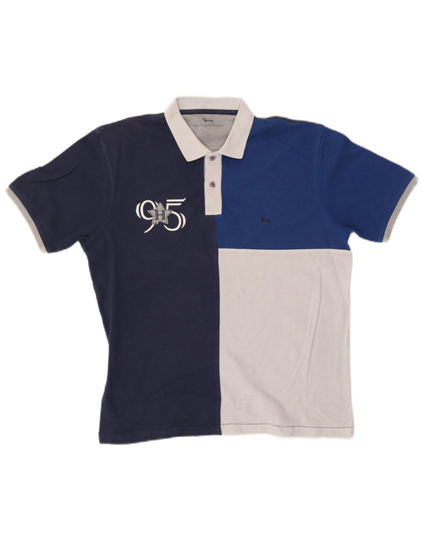 Harmont & Blaine Mens Graphic Polo Shirt Large Navy Blue Colourblock