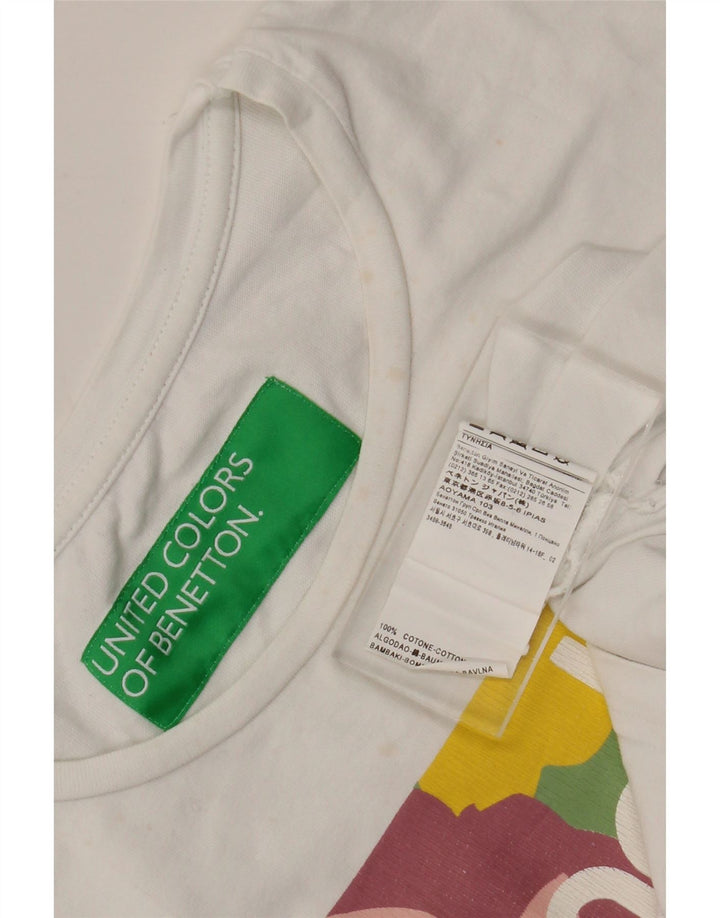 T-shirt grafica da donna Benetton Top UK 14 cotone bianco medio
