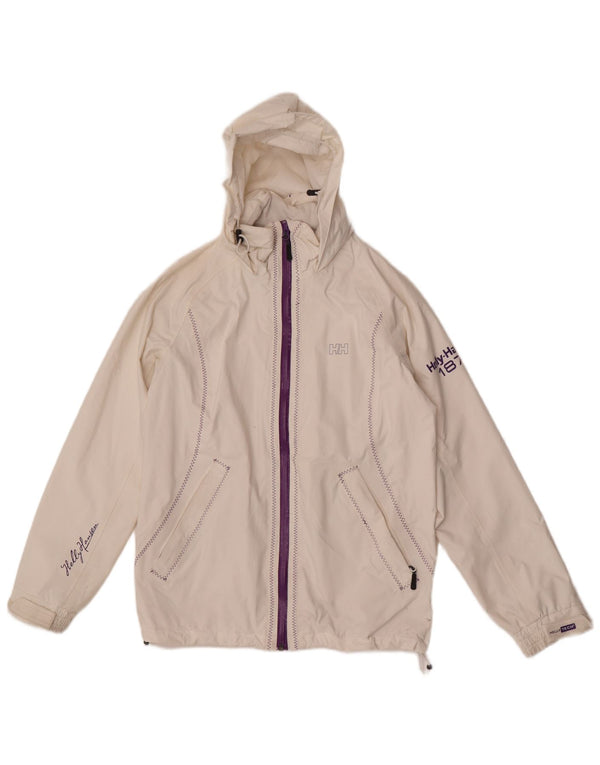 Giacca antipioggia con cappuccio grafica da donna Helly Hansen UK 10 Small bianca in poliammide