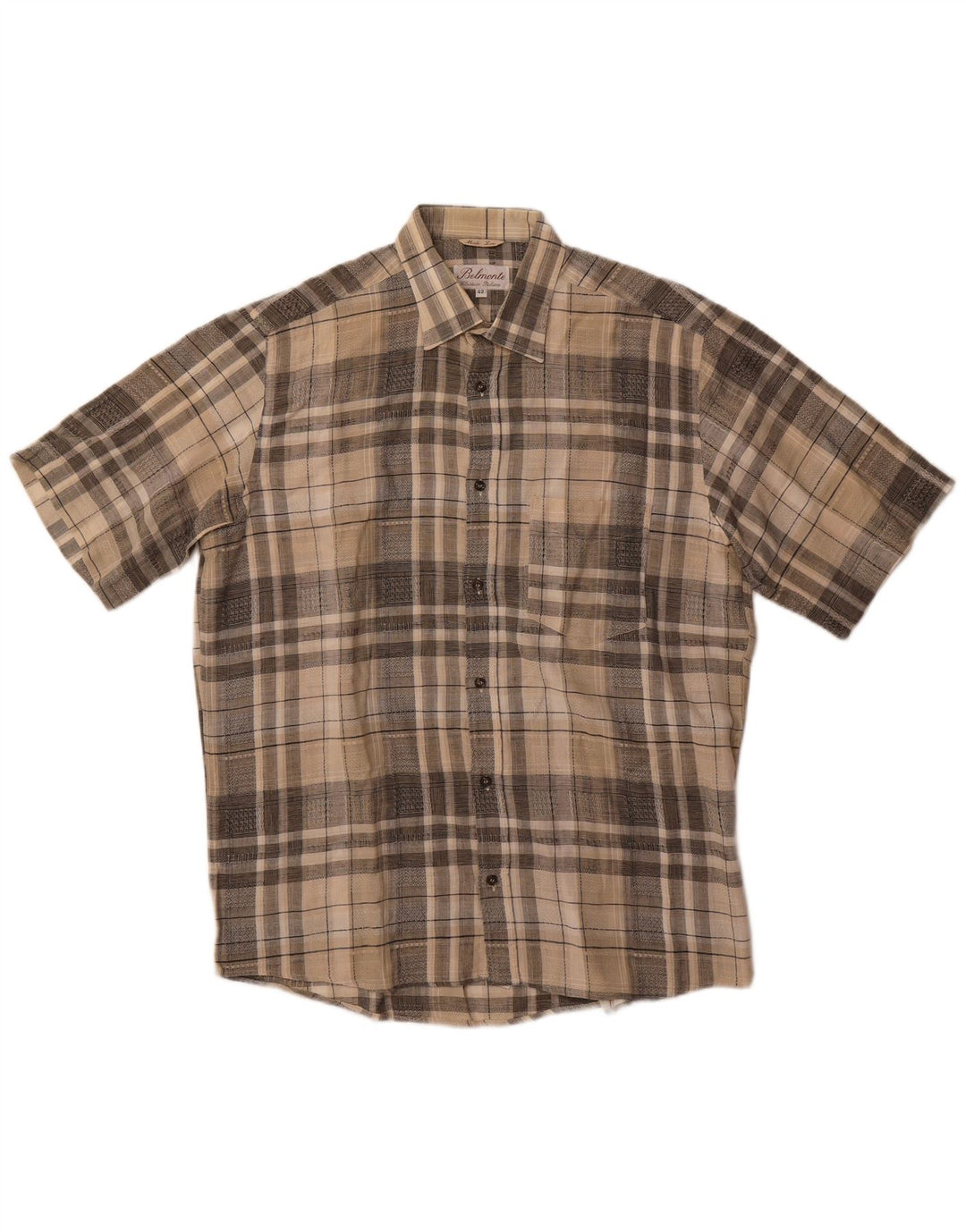 Camicia a maniche corte da uomo Belmonte taglia 42 grande cotone a quadri beige