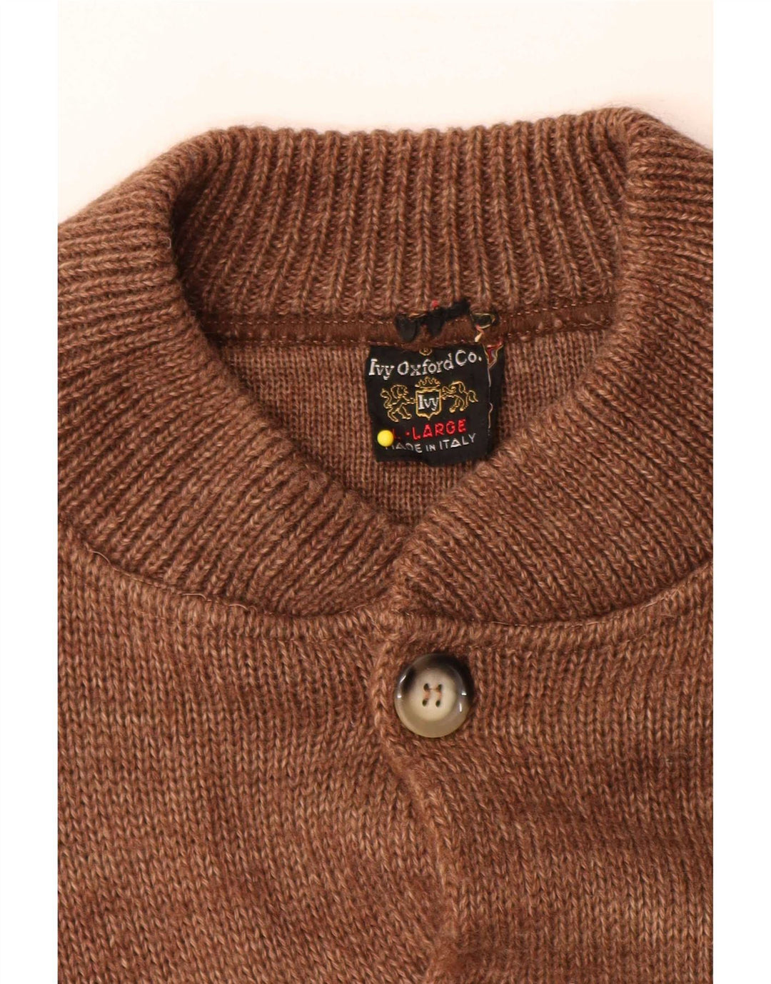 Maglione da uomo Ivy Oxford con collo a bottoni, grande, in lana marrone