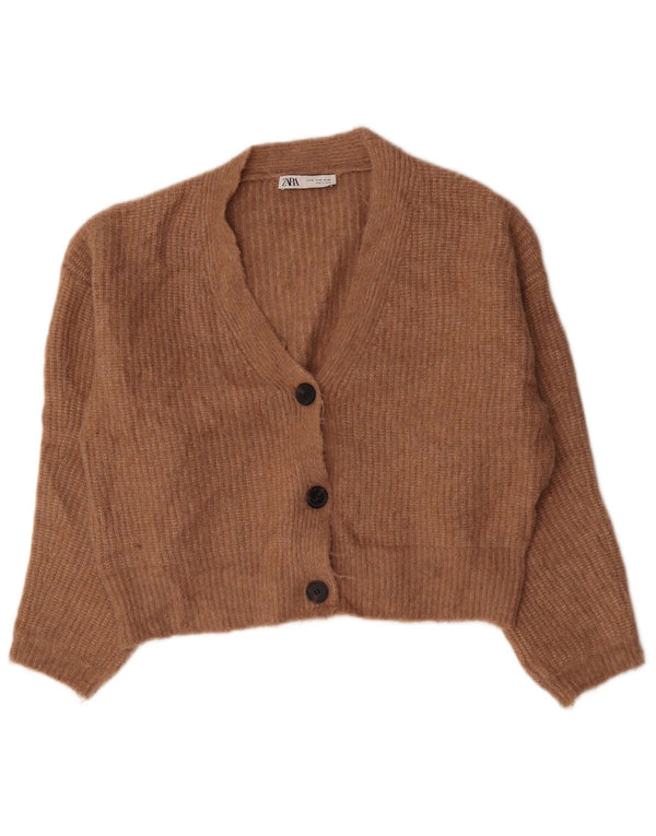 Maglione cardigan oversize corto da donna Zara UK 14 Nylon marrone medio