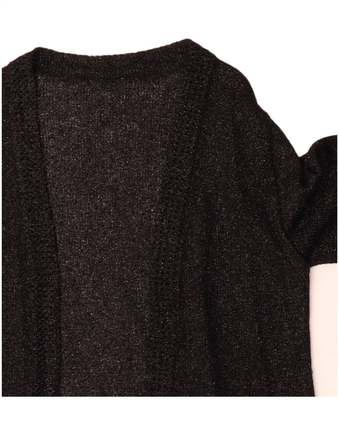 Maglione cardigan aperto con maniche a 3/4 vintage da donna UK 12 medio nero screziato