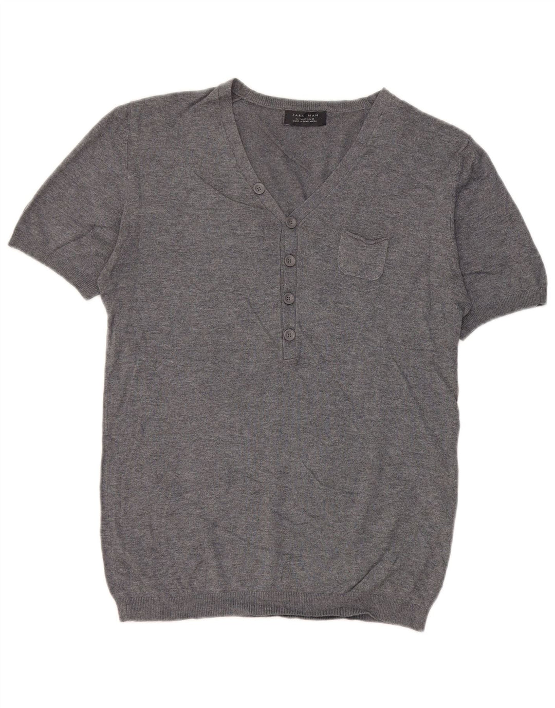 Maglione Zara da uomo a maniche corte con scollo a V in viscosa grigio medio