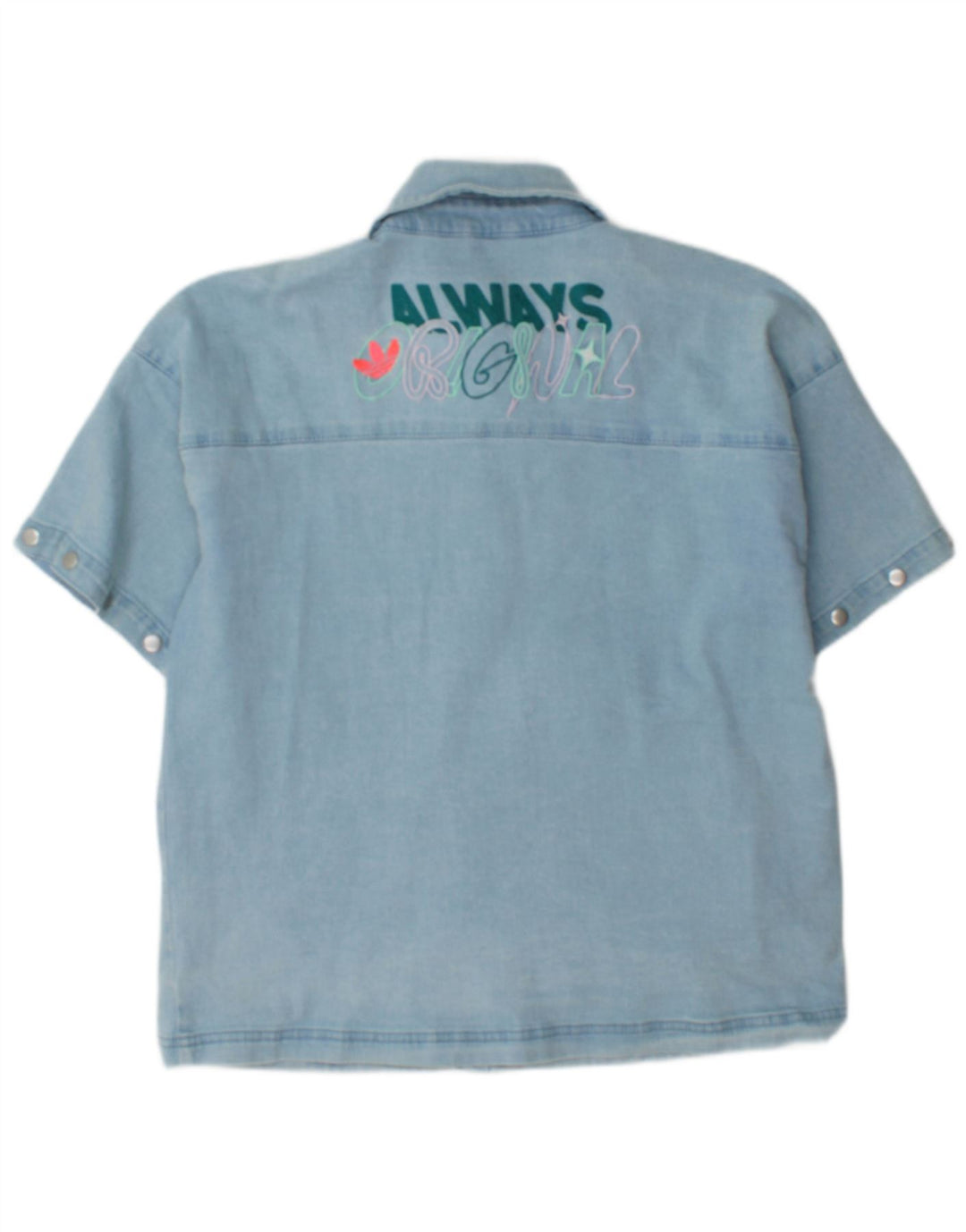 Camicia in denim a maniche corte con grafica Adidas da uomo blu medio