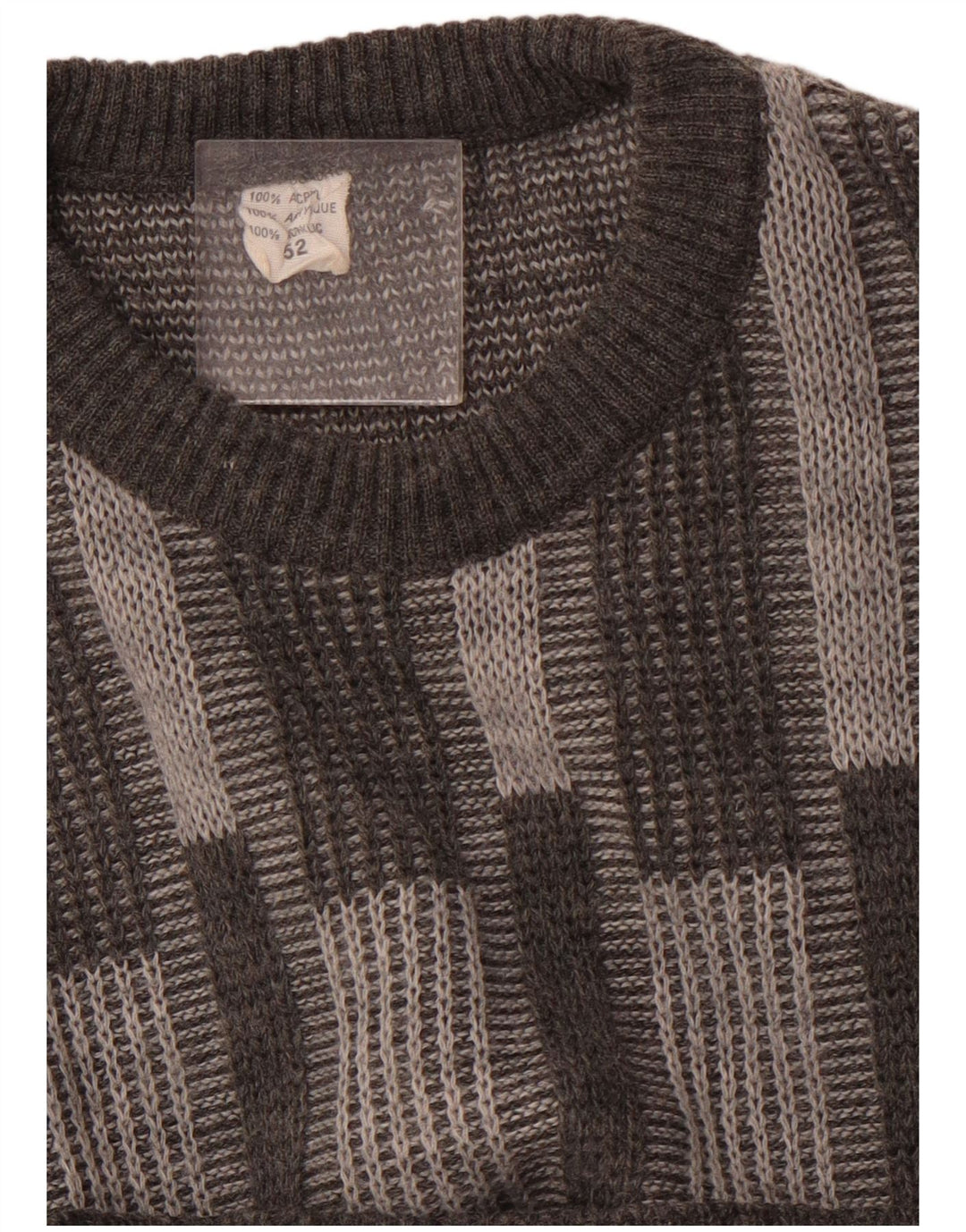 Maglione girocollo da uomo VINTAGE IT 52 Grande acrilico geometrico grigio