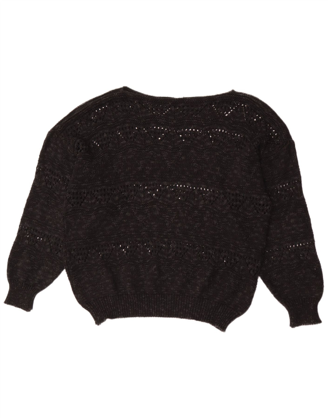 Maglione maglione vintage da donna con scollo a barca EU 40 medio nero geometrico