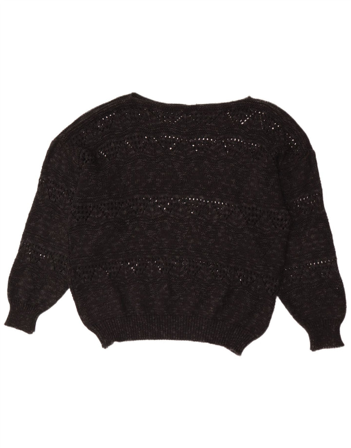 Maglione maglione vintage da donna con scollo a barca EU 40 medio nero geometrico