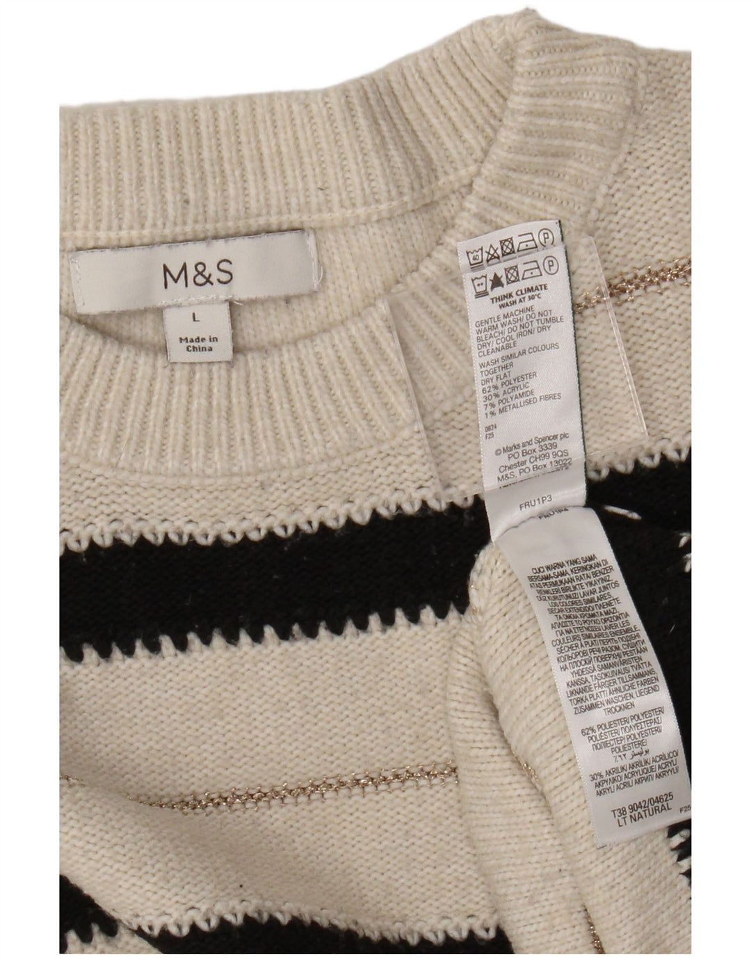 Maglione maglione girocollo da donna Marks & Spencer UK 16 grandi righe bianche