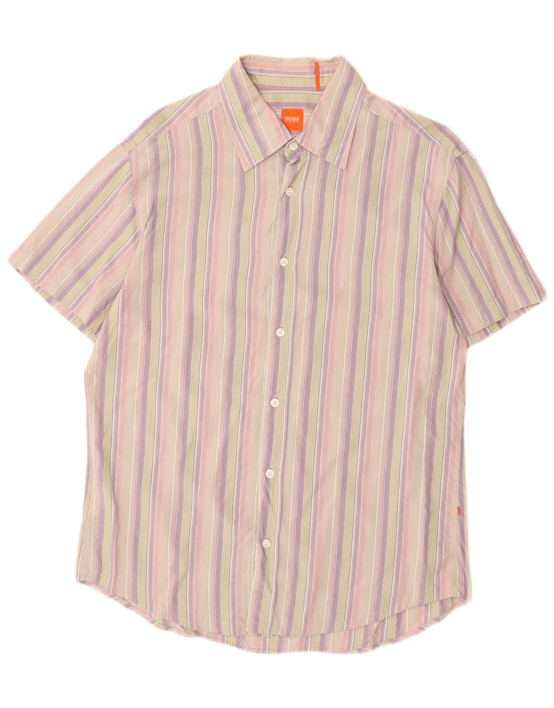 Hugo Boss Camicia a maniche corte da uomo di grandi dimensioni in cotone a righe multicolore