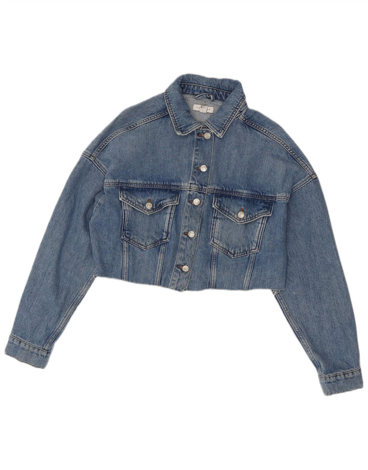 Giacca di jeans oversize corta da donna Topshop UK 10 piccola cotone blu