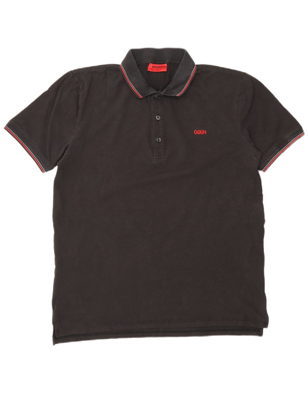 Polo da uomo HUGO BOSS grande in cotone nero
