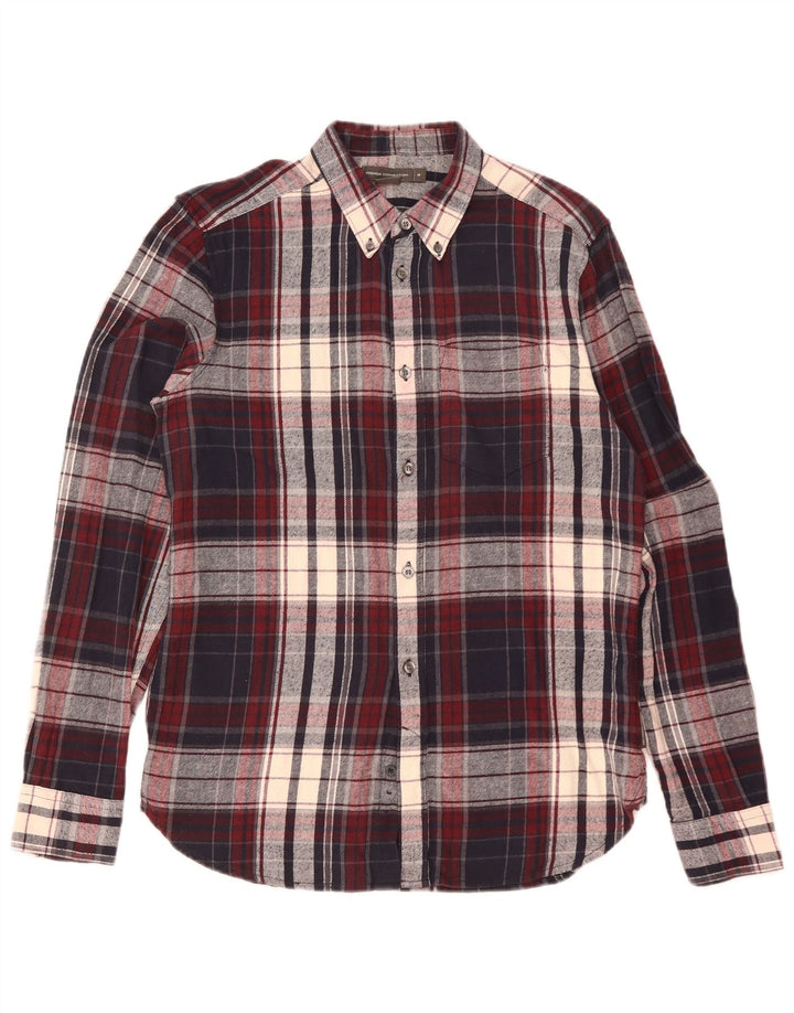 Camicia da uomo in flanella French Connection, cotone a quadri bordeaux medio