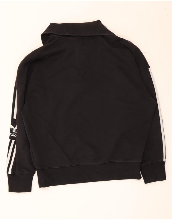Felpa da donna con collo con zip Adidas, maglione, UK 14, grande, cotone nero