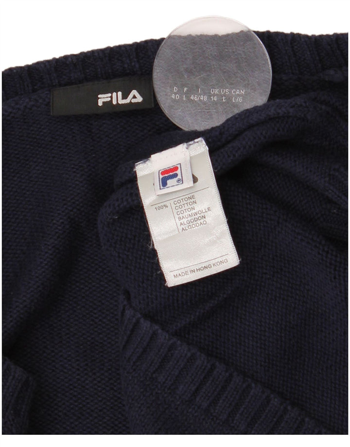 Maglione maglione con scollo a V da donna Fila UK 14 cotone blu navy medio