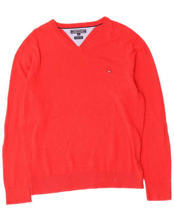 Maglione maglione con scollo a V da uomo Tommy Hilfiger in cotone rosso medio