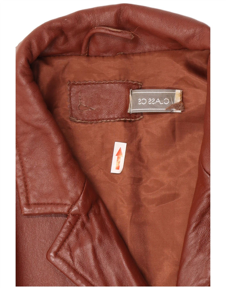 Giacca blazer in pelle da donna classica a 3 bottoni UK 26 5XL Pelle marrone