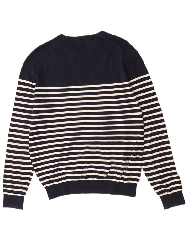 Crew Clothing Maglione girocollo da uomo in cotone a righe grandi blu navy