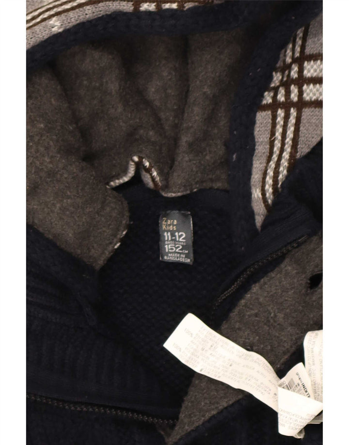 Maglione Zara da ragazzo con collo e bottoni con cappuccio 11-12 anni a quadri blu navy