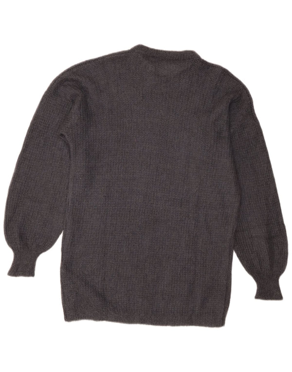 Maglione maglione girocollo da donna vintage UK 16 grande grigio