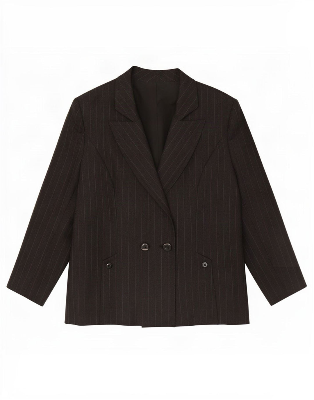 Giacca blazer doppiopetto vintage da donna UK 14 gessato medio nero