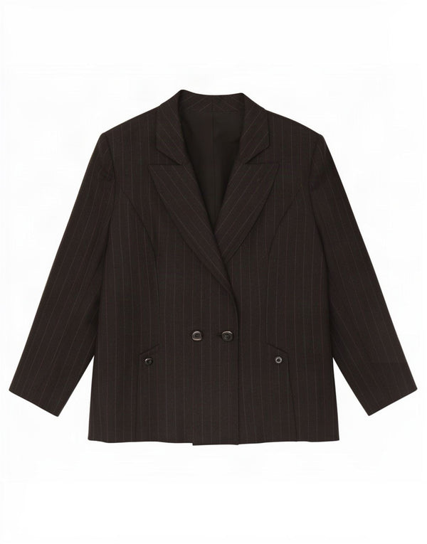 Giacca blazer doppiopetto vintage da donna UK 14 gessato medio nero