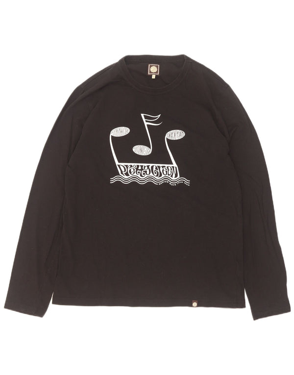 Pretty Green Mens Graphic Top Long Sleeve Large Black Cotton