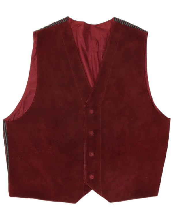 Gilet vintage da uomo in pelle scamosciata XL Bordeaux
