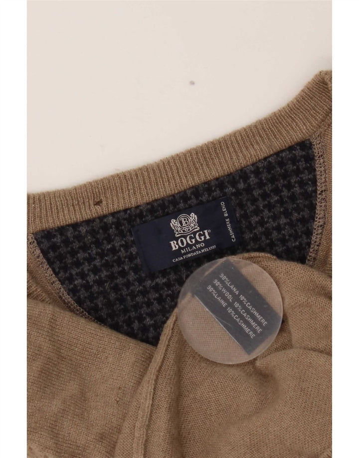 Boggi Maglione da uomo con scollo a V piccolo in lana beige