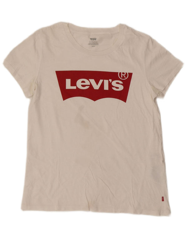 T-shirt grafica da donna Levi's Top UK 10 piccola in cotone bianco