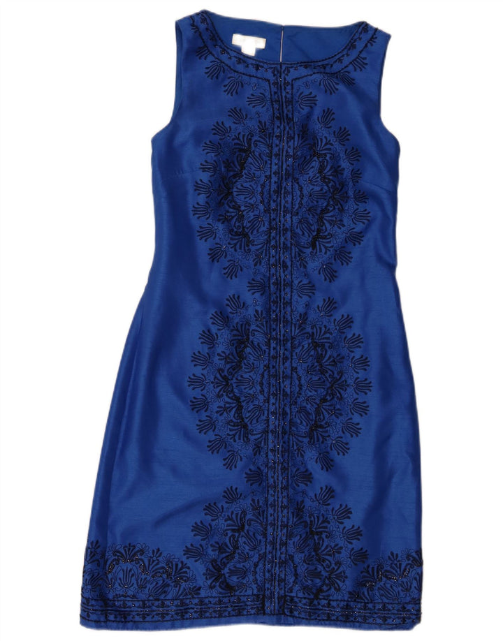 Monsoon Abito tubino senza maniche da donna UK 8 Piccolo poliestere blu Paisley