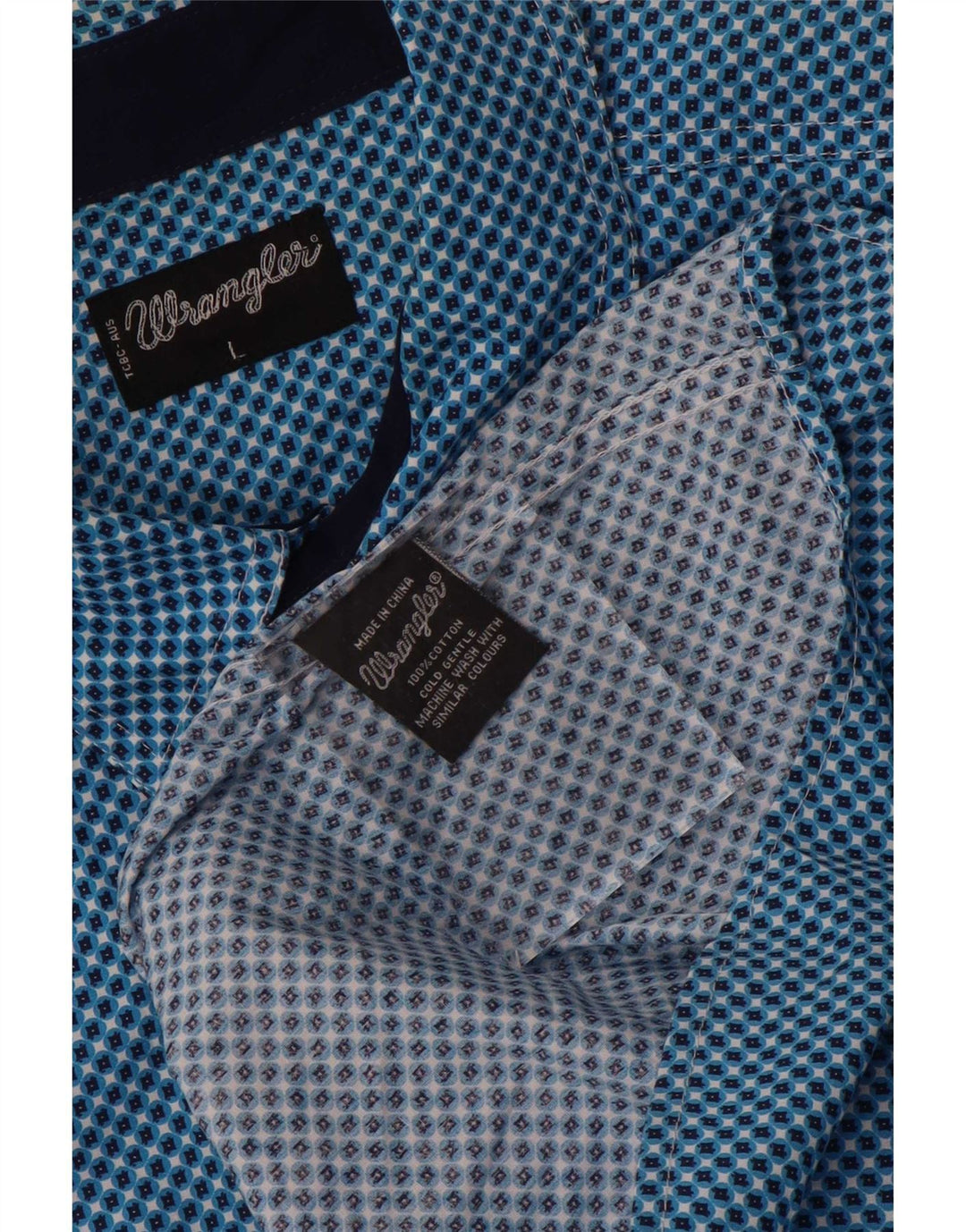 Camicia a maniche corte da uomo Wrangler grande cotone geometrico blu