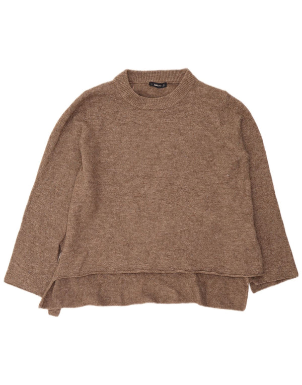 Maglione maglione girocollo vestibilità comoda da donna Zara UK 10 piccolo acrilico marrone