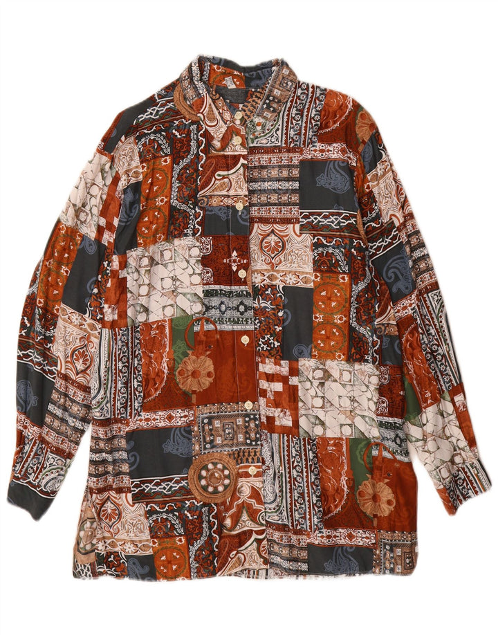 Camicia lunga da donna vintage UK 14 Viscosa patchwork multicolore grande