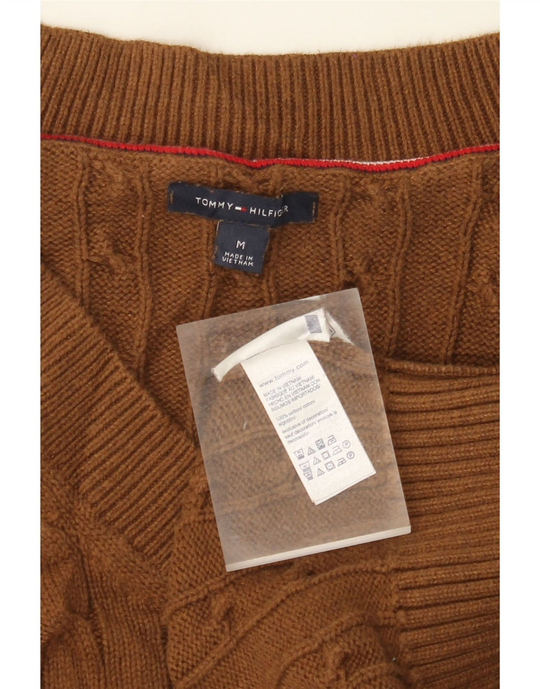 TOMMY HILFIGER Maglione da donna con scollo a V UK 12 Cotone marrone medio