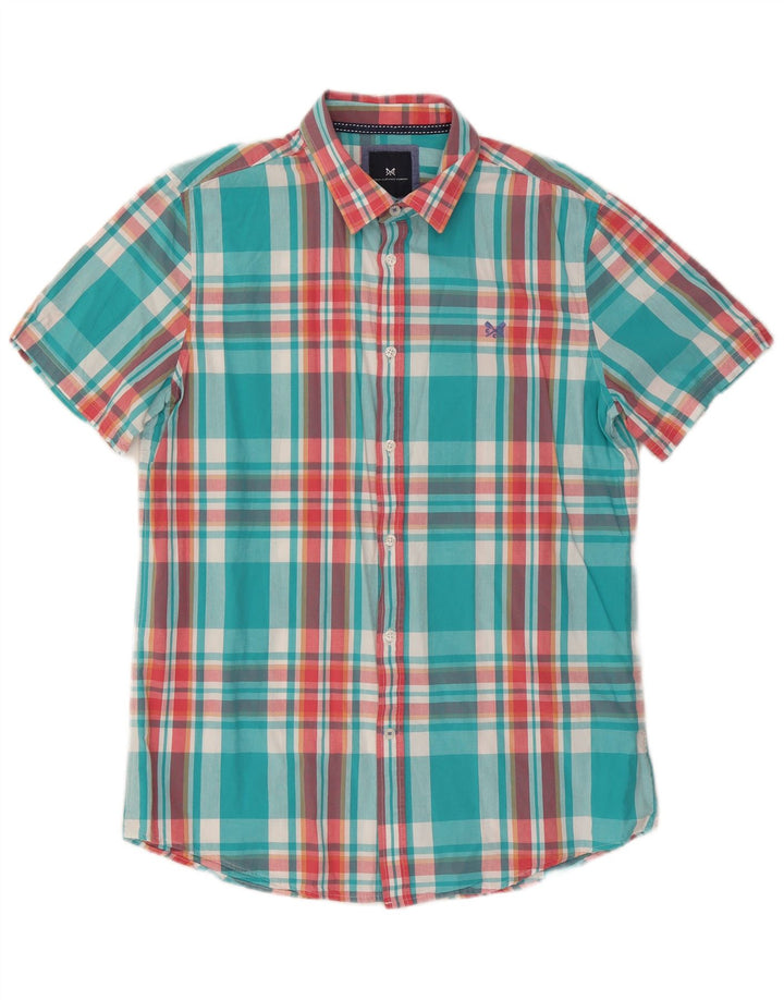 Crew Clothing Camicia a maniche corte da uomo in cotone a quadri blu grandi