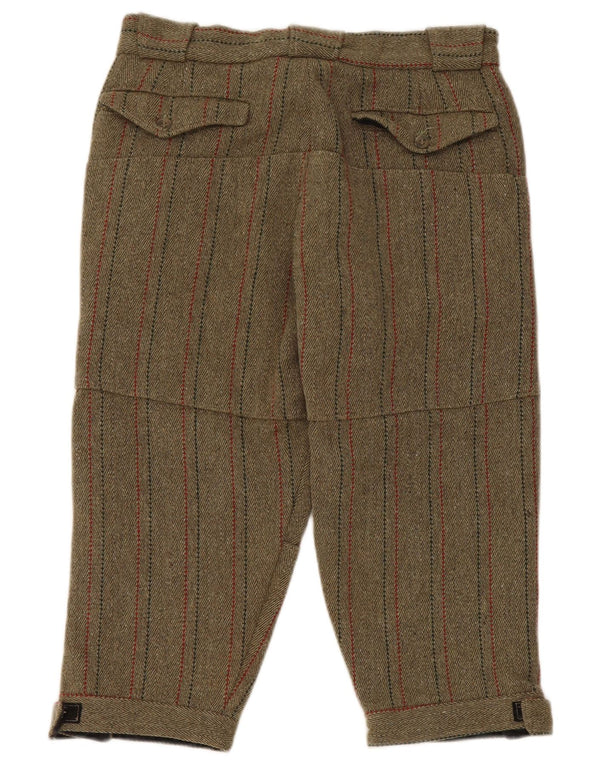 Pantaloni capri dritti da uomo vintage W32 L18 in lana a righe kaki