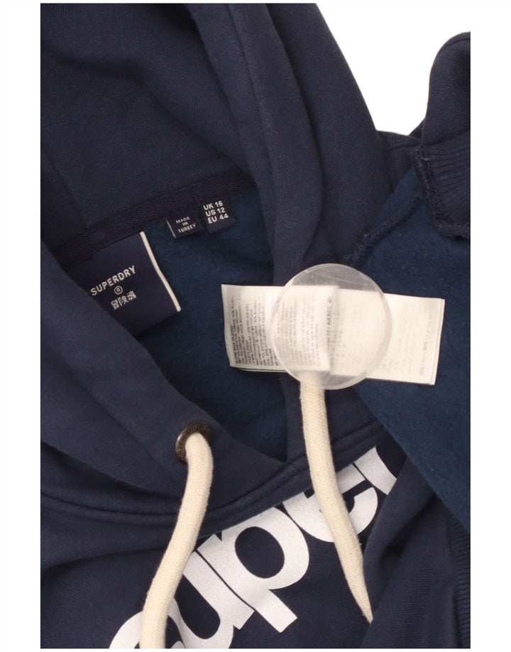 Maglione con cappuccio grafico da donna SUPERDRY UK 16 grande cotone blu navy