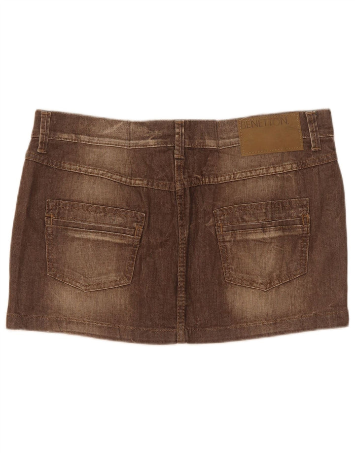 Mini gonna di jeans a vita bassa da donna Benetton W31 Marrone medio