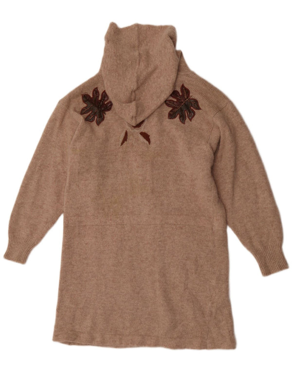 Maglione cardigan lungo da donna vintage UK 14 Beige medio floreale