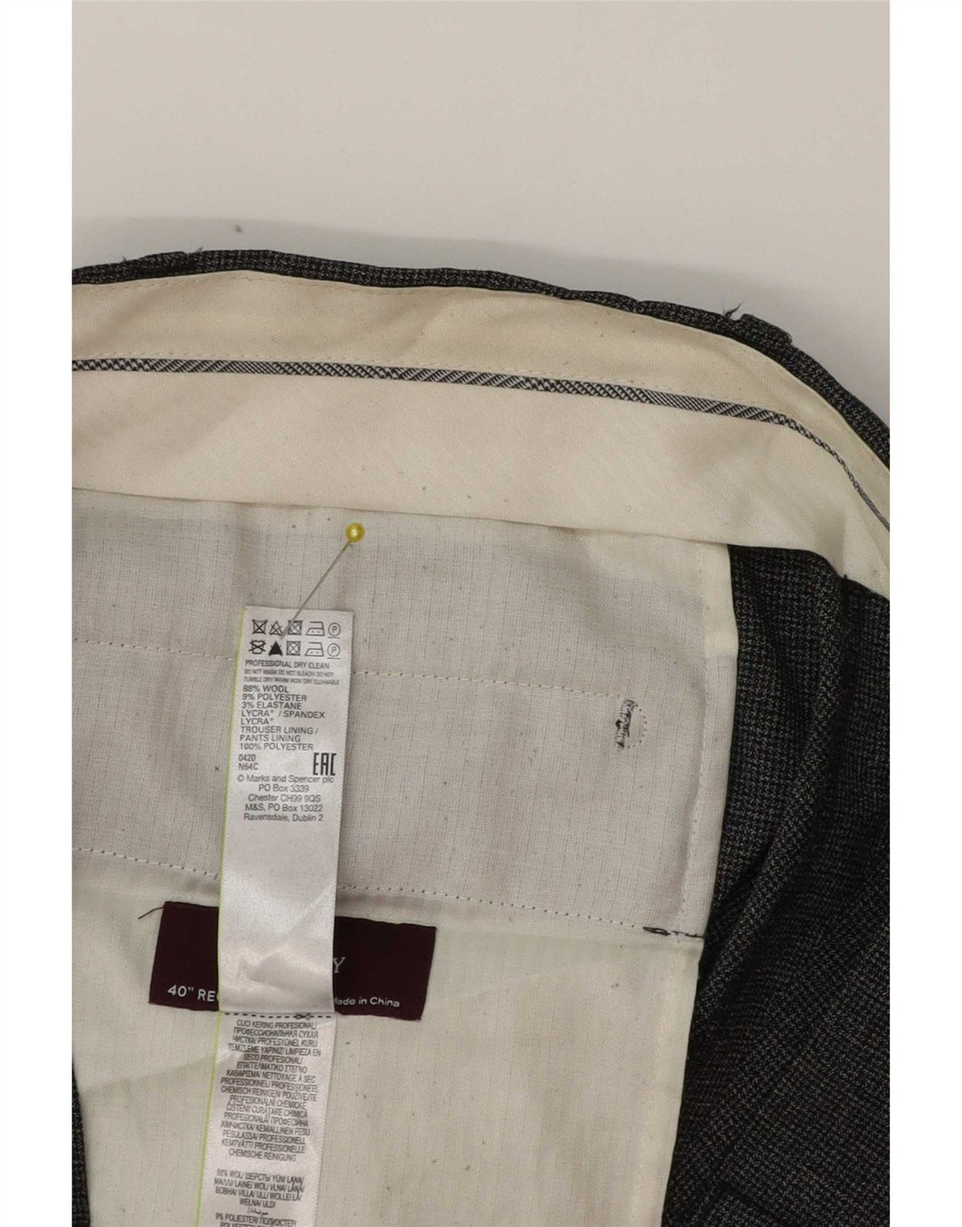 Pantaloni da abito affusolati da uomo Marks & Spencer W40 L31 classici in lana grigia