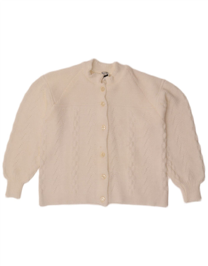 Maglione cardigan corto da donna Bayer UK 8 piccolo bianco poliacrilico